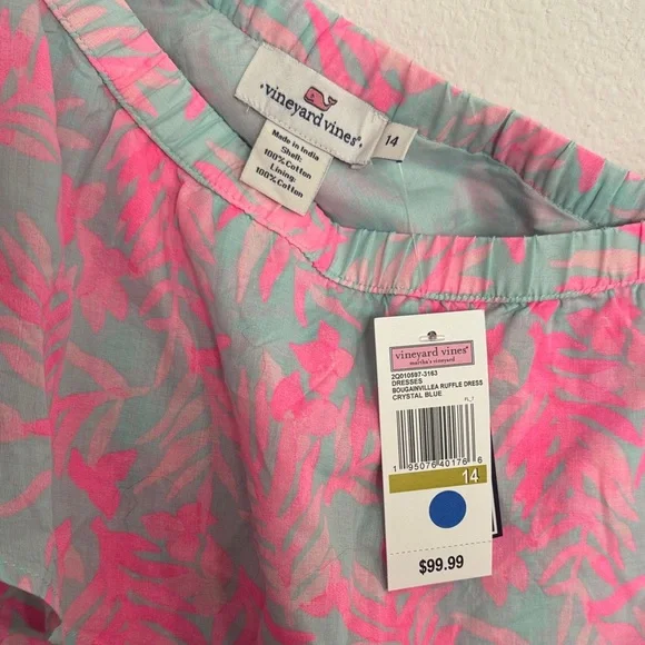 Vineyard Vines Pink and Blue Leaf Print One-shoulder Dress - Picture 2 of 4